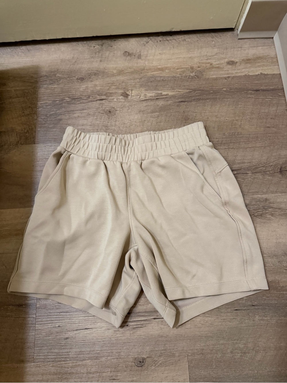 Neutral Beige Women's Elastic Waist Shorts